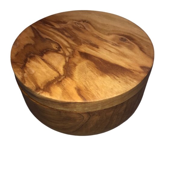 New NWT Olive Wood Double Salt Cellar with Swivel Magnetic Lid, Round - Picture 2 of 8